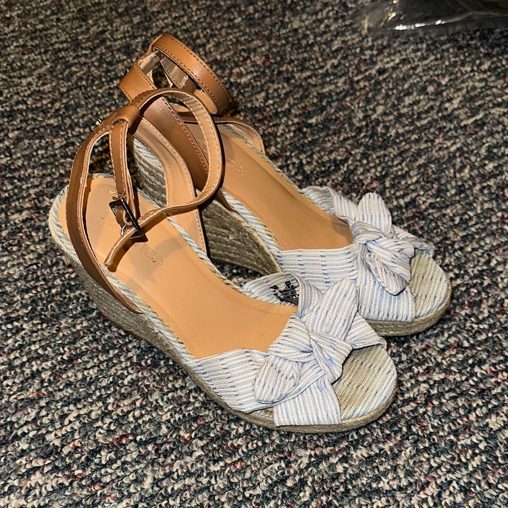 Nautica Blue and Tan Espadrille Wedges